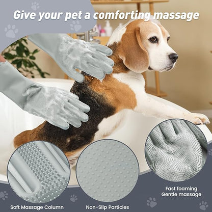 Pet Shower & Bath Supplies，Dog Shampoo Brush Set with Towel, Washing Gloves,Comb for Dogs and Cats (Stripe)