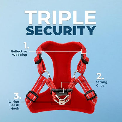 Best Pet Supplies Voyager Adjustable Dog Vest Harness Breathable No Pull Harness for Small, Medium, Large Dogs, Heavy Duty Harness for Walking, Jogging, Easy Step-in, Reflective Stripes - (Red), M