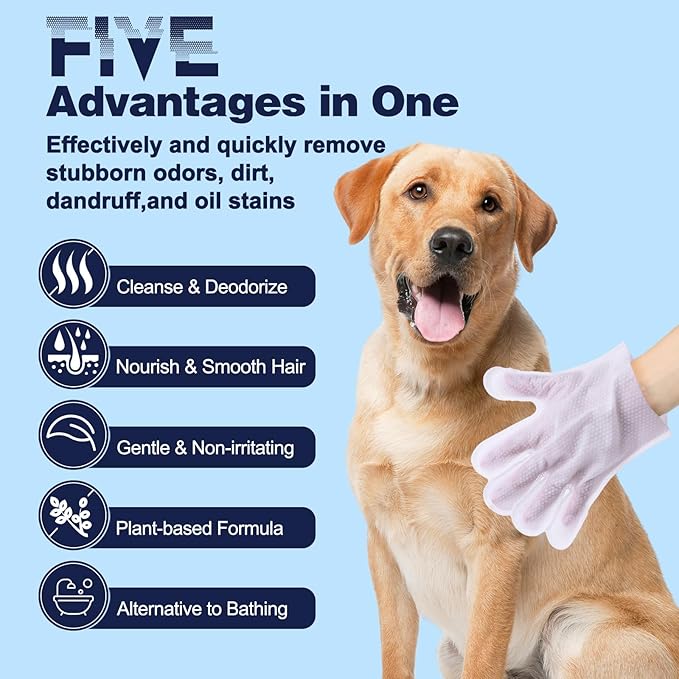 Pet Glove Wipes for Dogs, Dog Cleaning Gloves with Coconut Scented, Dual-Sided Pet Gloves Grooming for Cats with Wipes, Dog Cleaning Gloves Wipes for Daily Care and Travel, 15 Count