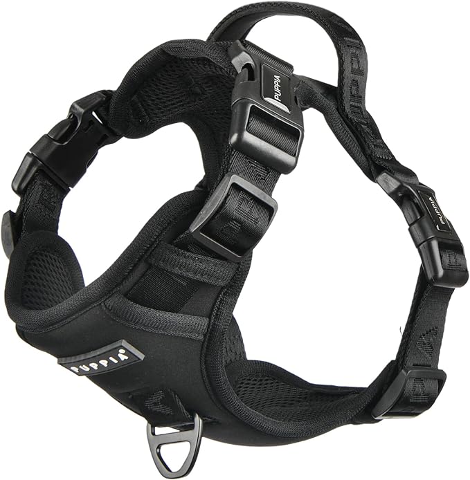 Puppia Jarek Dog Harness H Comfortable Sturdy Handle Adjustable Neck and Chest for Small and Medium Dogs - Black - XL