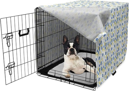 Lunarable Yellow and Blue Dog Crate Cover, Random Doodle Circles Abstract Floral Pattern, Easy to Use Pet Kennel Cover for Small Dogs Puppies Kittens, 22 Inch, Pale Yellow Pale Blue