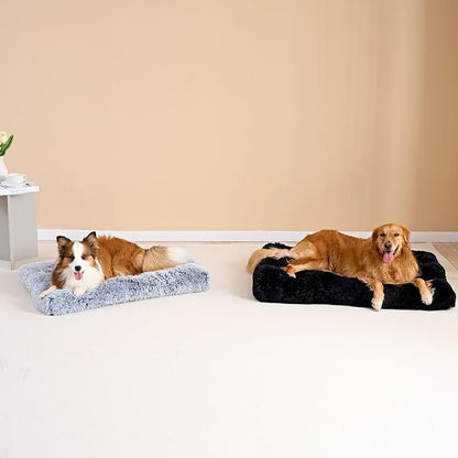 EHEYCIGA Fluffy Dog Crate Bed for Extra Large Dogs, Plush Faux Fur Dog Crate Pad, Calming Anti Anxiety XL Dog Bed for Crate, Washable Soft Warm Dog Crate Mat with Non-Slip Bottom, Black
