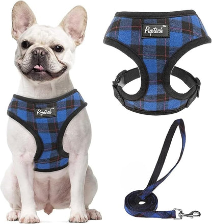 PUPTECK Soft Mesh Dog Harness and Leash Set Pet Puppy Cat Comfort Padded Vest No Pull Harnesses, Navy Blue, M