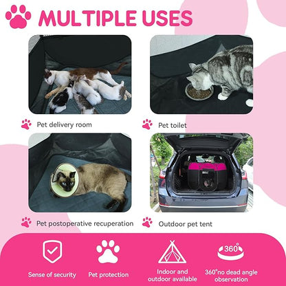 Dog Cat Playpen Indoor Outdoor for Puppy Pet Dog Cat Travel, Dog Enclosure Tent Crates Cage for Recovery After Surgery, Portable Pop Up Dog Kennel with Carrying Case (Rosy, Large)