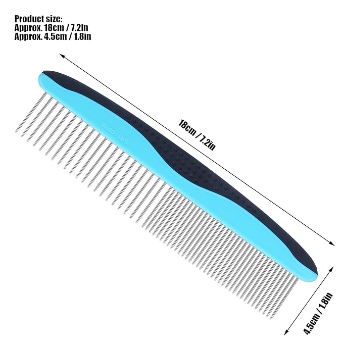 Pet Grooming Dematting Comb with Stainless Steel Teeth Detangling Tool for Knots, Loose Fur Non Slip Handle Comb for Cats Dogs Ideal for Long and Short Hair Pets