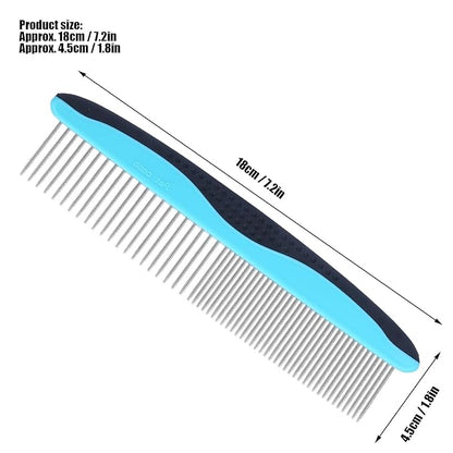 Pet Grooming Dematting Comb with Stainless Steel Teeth Detangling Tool for Knots, Loose Fur Non Slip Handle Comb for Cats Dogs Ideal for Long and Short Hair Pets