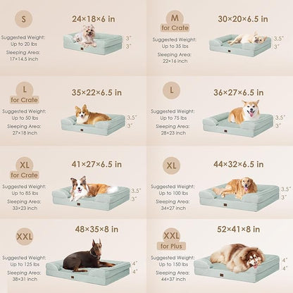 EHEYCIGA Orthopedic XL Dog Beds, Waterproof Memory Foam Dog Bed for Extra Large Dogs, Non-Slip Bottom and Egg-Crate Foam Big Dog Couch Bed with Washable Removable Cover, Sage Green