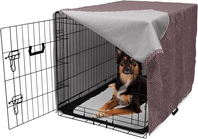 Lunarable Dusty Rose Dog Crate Cover, Retro Polka Dots Pattern in Pink Colors Spotted Texture Image, Easy to Use Pet Kennel Cover for Medium Large Dogs, 36 Inch, Pink Peach Charcoal Grey