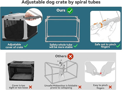 PETSFIT Travel Dog Crate, with Patented Adjustable Fabric Cover, Chewproof & Lockable Mesh Doors, Waterproof Base Soft Sided Kennel Grey 40 Inch