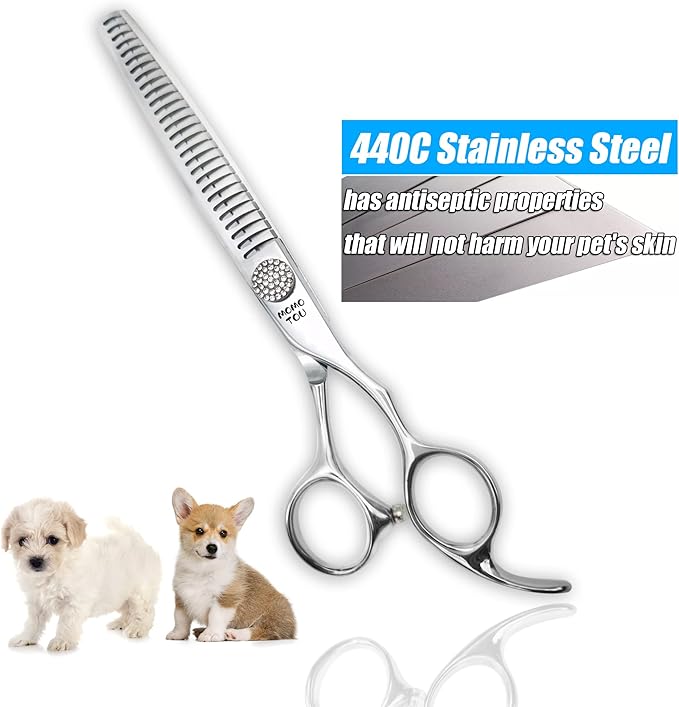 Polished Dog Grooming Scissors Set with Simulation Diamond 440C Stainless Steel Thinner Curved Straight Chunker Shears with Comb 7''