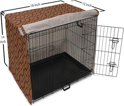 Lunarable Burgundy Dog Crate Cover, Royal Victorian Pattern with Antique Design Elements Baroque Swirls Squares, Easy to Use Pet Kennel Cover for Small Dogs Puppies Kittens, 18 Inch, Burgundy Mustard