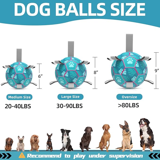 QDAN Dog Toys Soccer Ball with Straps - Durable Dog Balls for Small Medium Dogs, Beach Pool Dog Water Toy, Herding Balls for Dog, Puppy Dog Birthday Gifts, Dog Tug Toys for Tug of War, Blue (6 Inch)