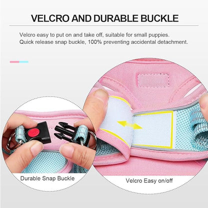 Mercano Soft Mesh Dog Harness and Leash Set, No-Chock Step-in Reflective Breathable Lightweight Easy Walk Escape Proof Vest Harnesses with Safety Buckle for Small Medium Dogs, Cats (L, Pink Blue)