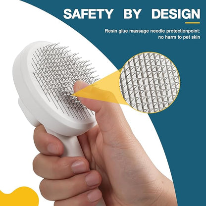 New cat brush&dog brush,pet hair brush with Self Cleaning Button Easy to remove loose undercoat，Needle-tip massage beads, no harm to the skin (Grey)