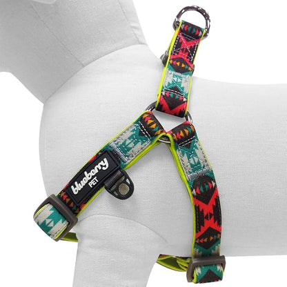 Blueberry Pet 2 Colors Soft & Comfy Step-in Southwestern Vintage Tribal Print Padded Dog Harness, Chest Girth 23.5" - 29.5", Extravagant Green, M/L, Adjustable Harnesses for Dogs