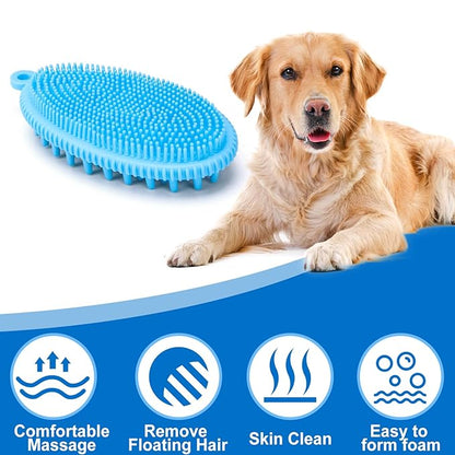 ROPO Dog Shampoo Brush, Dog Bath Brush & Dogs Shower, Dog Hand Brush for Grooming, Dog Scrubber for Bath, Dog Wash Brush (Blue)
