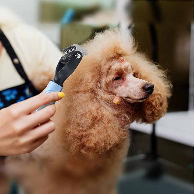 Pet Grooming Brush - Deshedding Brush, Double Sided Shedding and Dematting Undercoat Rake Comb for Dogs and Cats, Deshedding Tool for Grooming