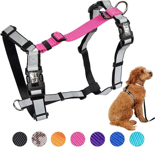 No Pull Harness with Fully Customizable Fitment for Medium Dogs - 3M Reflective Heavy Duty Harness for Walking & Training - No Choke Comfortable Collar Design, Made in USA M-Pink