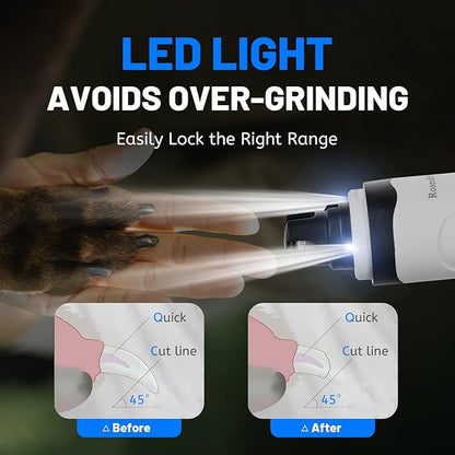 Roses&Poetry Nail Grinder with 2 LED Lighe and 3-Speed Electric Rechargeable Pet Nail Trimmer Painless Paws Grooming & Smoothing for Small Medium Large Dogs & Cats