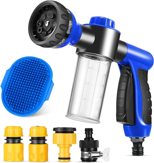 6 Pieces Dog Wash Hose Attachment with Soap Dispenser Pet Bathing Tool Set Dog Comb Brush for Pet Washing(9.45 x 6.3 x 2.48 Inch,Blue)