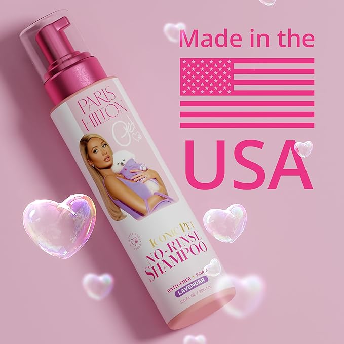 Paris Hilton Pet Iconic Lavender Scent No-Rinse Dog Shampoo, Waterless Dog Wash, Hypoallergenic, 280ml – Quick Clean for Dogs, Easy Grooming, No Rinse Needed