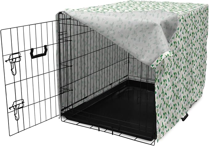 Lunarable Jasmine Dog Crate Cover, Gardenia Simplistic Romantic Flowers Continuous Pattern, Easy to Use Pet Kennel Cover for Small Dogs Puppies Kittens, 22 Inch, Fern Green Pastel Yellow