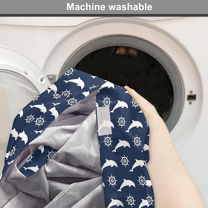 Lunarable Dolphin Dog Crate Cover, Maritime Pattern with Silhouettes of Dolphins and Steering Wheels in White Color, Easy to Use Pet Kennel Cover for Medium Large Dogs, 36 Inch, Night Blue