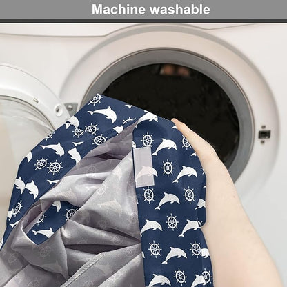 Lunarable Dolphin Dog Crate Cover, Maritime Pattern with Silhouettes of Dolphins and Steering Wheels in White Color, Easy to Use Pet Kennel Cover for Medium Large Dogs, 36 Inch, Night Blue