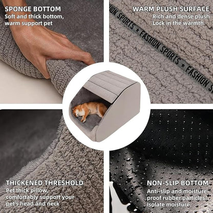 Extra Large Dog Bed House, Cozy Dog House Indoor, Memory Sponge, Plush Dog Cave Bed Crate Cushion with Non-Slip Bottom for Medium Large Dogs (Grey, XL)