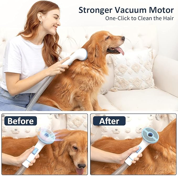 Dog Hair Vacuum & Grooming Kit, 12000Pa Strong Pet Grooming Vacuum, 2L Large Capacity for Shedding Grooming Hair, Quiet, 5 Pet Grooming Tools