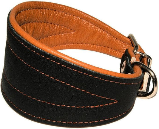 Real Leather Extra Wide Padded Tapered Dog Collar Glossy Black Greyhound Saluki Deerhound Lurcher Whippet Dachshund (11"-13" Neck; 2" Wide, Toffee)