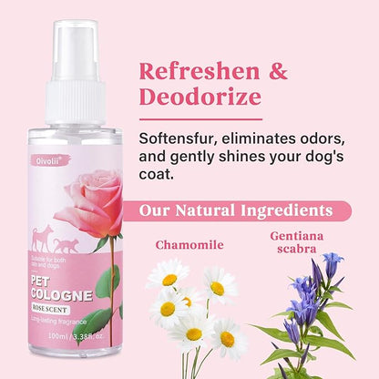 Natural Pet Cologne | Perfume For Dogs & Cats Premium Grooming Spray Long-Lasting Rose Scent Deodorizing Conditioning & Odor-Eliminating for All Coat Types