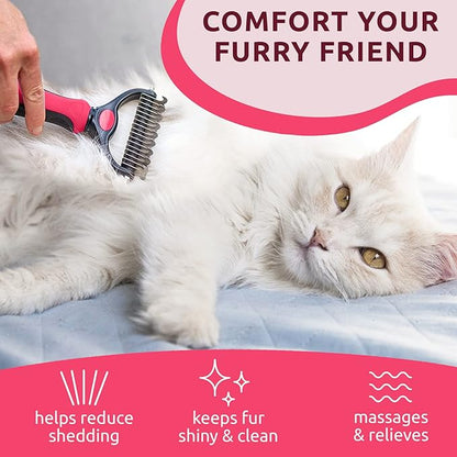Pat Your Pet Deshedding Brush - Double-Sided Undercoat Rake for Dogs & Cats - Shedding Comb and Dematting Tool for Grooming, Extra Wide (Pink)