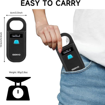 Pet Microchip Scanner Rechargeable RFID EMID Micro Chip Reader Scanner 134.2kHz 125kHz 15 Digits Pet Chip ID Scanner for Animal/Pets/Pigs/Dogs/Cats (190A)