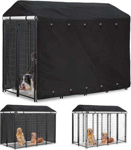 Outdoor Dog Kennel Cover Full Coverage Windproof Anti-UV 8'Dx4'Wx6'H.Waterproof Dog Kennel Cover for Multiple Brands of Dog Kennels,Cover Only,Black.(Patent Pending)