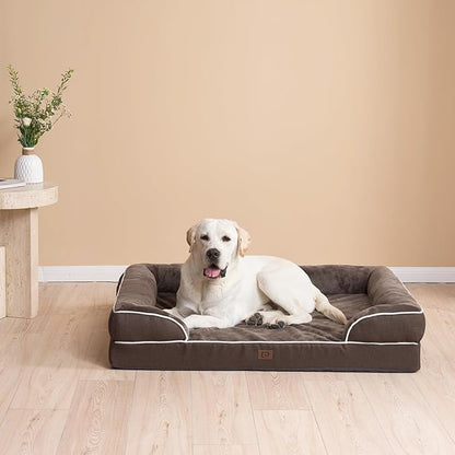 EHEYCIGA Orthopedic Dog Bed for Medium Dogs, Waterproof Memory Foam Medium Dog Beds with Sides, Non-Slip Bottom and Egg-Crate Foam Medium Dog Couch Bed with Washable Removable Cover, Brown