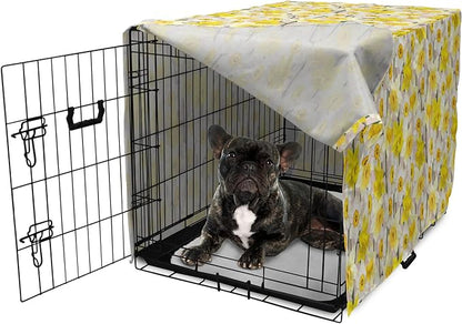 Lunarable Daffodil Dog Crate Cover, Gentle Nature Theme Blooming Spring Season Realistic Romantic Bedding Plants, Easy to Use Pet Kennel Cover for Cats & Medium Dogs, 24 Inch, Yellow Green Tan