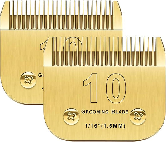 2PCS 10 Blades Dog Grooming Blades Compatible with Andis/Oster A5/Wahl KM-10 Series Dog Clippers Replacement Blades,Detachable Dog Clipper Blades(Gold 10#/2PCS)