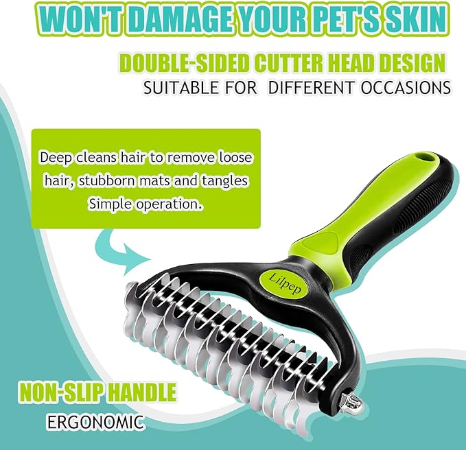 Pet Grooming Tool, Double-Sided Professional Grade Undercoat rake for pet tangles and mat Removal, Safe dehairing Comb and Depilation Tool