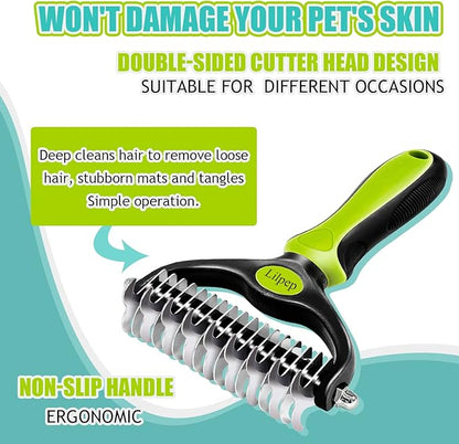 Pet Grooming Tool, Double-Sided Professional Grade Undercoat rake for pet tangles and mat Removal, Safe dehairing Comb and Depilation Tool