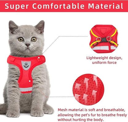 Cat Harnesses for Small Dogs - Cat Harnesses and Leashes for Walking, Adjustable Reflective Step in Dog Harness for Small Dog and Cat (Red, XS (10.2” – 11.4”))