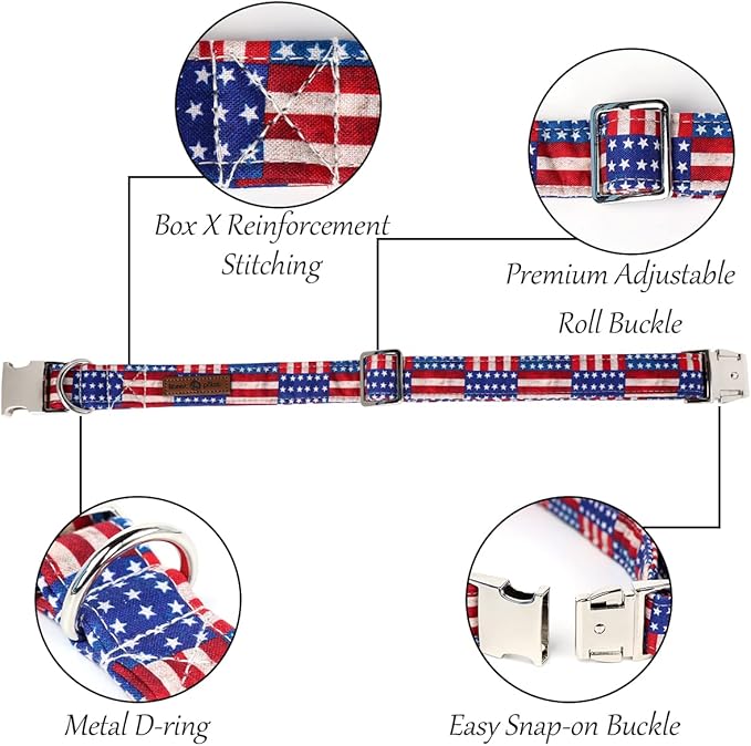 Lionet Paws Patriotic Dog Collar with Sailor Bow, 4th of July, Soft and Comfortable Adjustable American Flag Collar for Puppies and Cats, XXS, Neck 7-11 inches