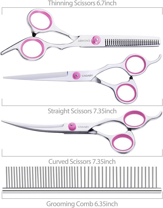 Pink Dog Grooming Scissors, Dog Grooming Scissors Kit, Professional Stainless Steel Pet Grooming Shears for Dog, Cat, 5 in 1