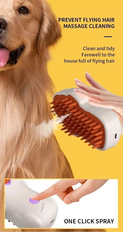 Cat Steam Brush, 3 in 1 Multifunction Steamy Spray Cleaning Shedding Comb, Dog Removal Grooming Brush (1PC White)