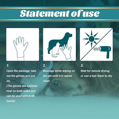 Pet Rinse Free Grooming Gloves, 10Pcs Pet Wipes for Dogs & Cats Wash Free Gloves, Cleansing Grooming with Plant Extract No Rinse Thick Extra Puppy Wipes