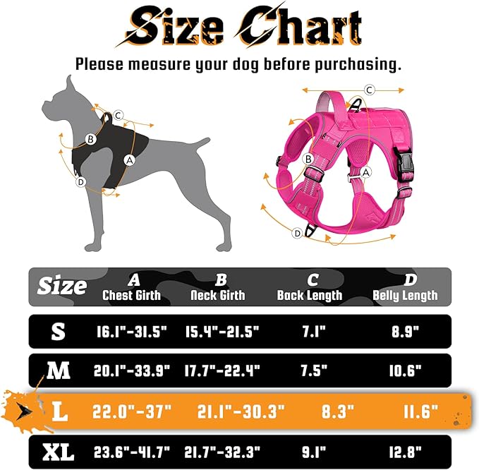 rabbitgoo Dog Harness for Large Dogs No Pull, Tactical Service Dog Vest with Molle and Control Handle, Adjustable and Reflective Military Pet Harness for Easy Walking and Training, Rose Red, L