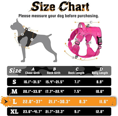 rabbitgoo Dog Harness for Large Dogs No Pull, Tactical Service Dog Vest with Molle and Control Handle, Adjustable and Reflective Military Pet Harness for Easy Walking and Training, Rose Red, L