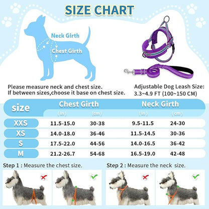 SlowTon No Pull Small Dog Harness and Leash Set, Puppy Soft Vest Harness Neck & Chest Adjustable, Reflective Lightweight Harness & Anti-Twist Pet Lead Combo for Small Medium Dogs (PU-Front Clip, XXS)