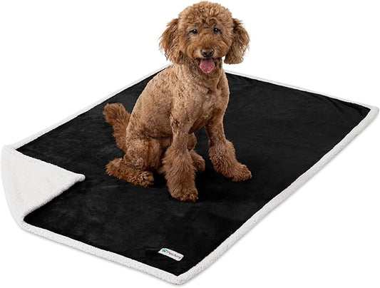 PetAmi WATERPROOF Dog Blanket for Medium Large Dog, Pet Puppy Blanket Couch Cover Protection, Sherpa Fleece Cat Blanket, Sofa Bed Furniture Protector Reversible Soft Plush Washable, 60x40 Black