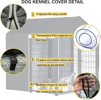 Outdoor Dog Kennel Cover, 4 ft. x 4 ft. x 4.5 ft. Outdoor Large Full Cover Dog Kennel Cover, 600D Heavy Duty Waterproof, Windproof, UV Resistant (Cover Only)